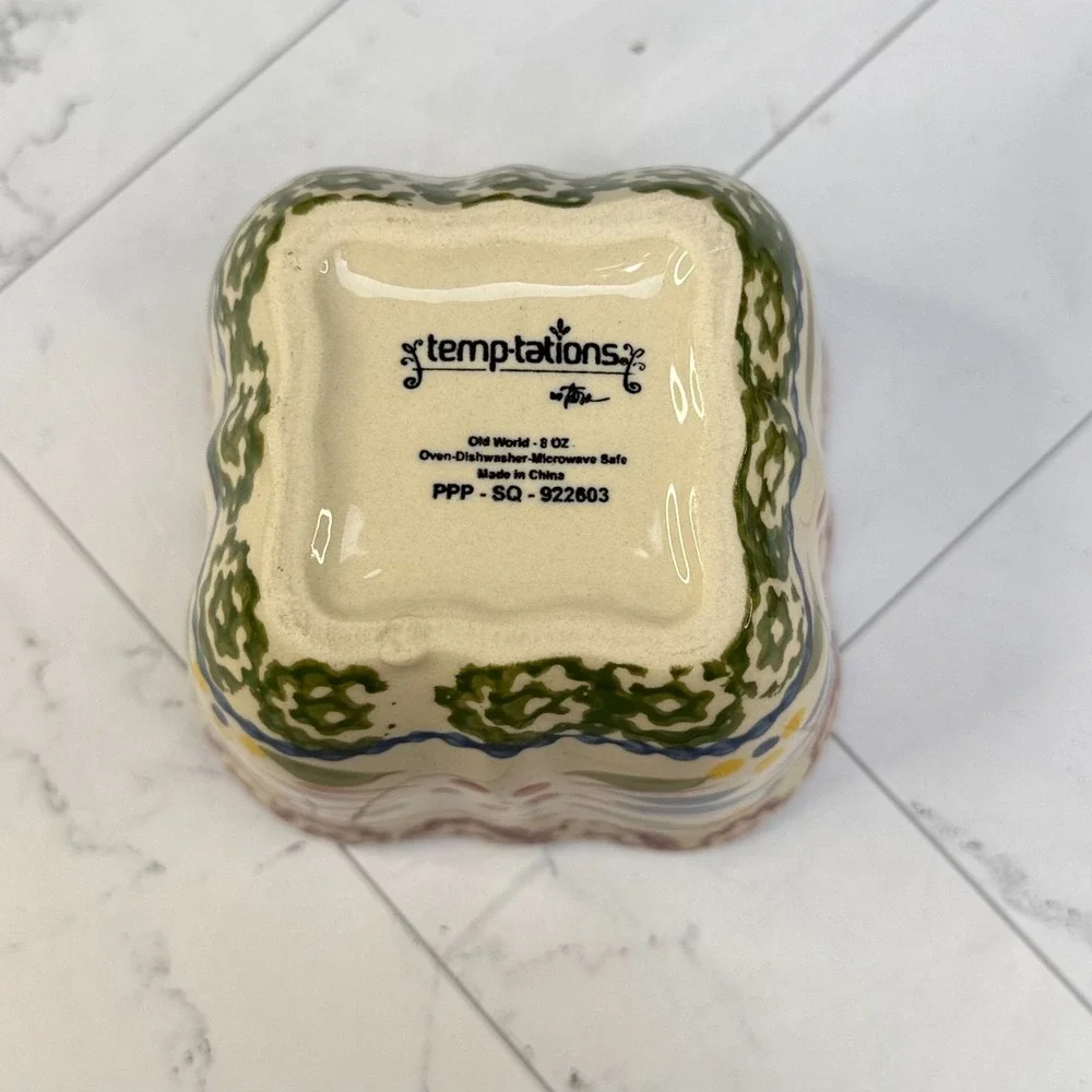Temptations by Tara Old World Blue - 8 oz Square Ceramic Baking Dish + 6 oz Bowl